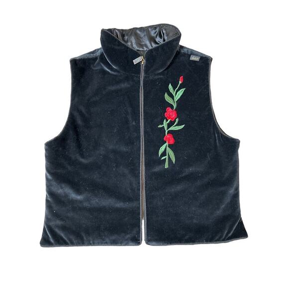 Skea Paris Vail vest velour velvet embroidered flowers black Vintage Unique SZ M - Picture 4 of 12
